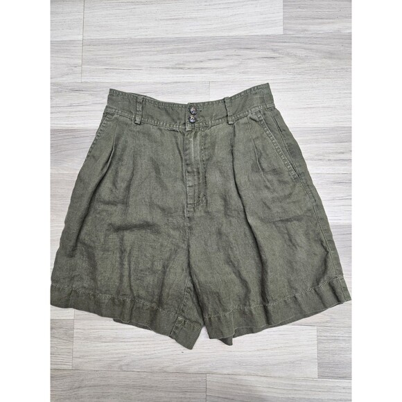 Madewell Womens Green High Rise Shorts Size 2 Pleated Linen Pockets - Picture 1 of 7